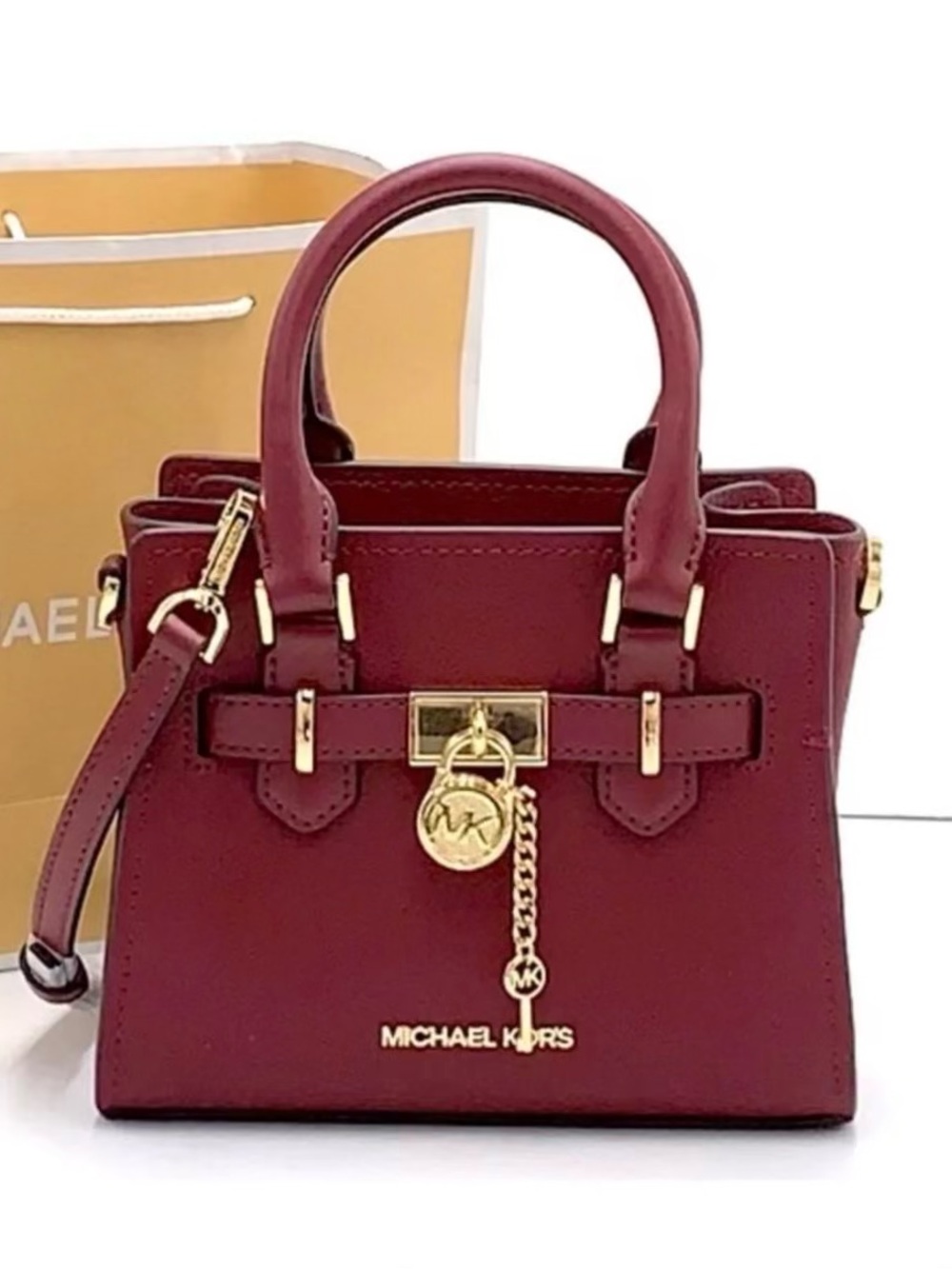 NWOT Michael Kors Burgundy Leather Satchel - Picture 3 of 5
